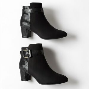 Karen Scott Black Suede Ankle Booties with Snakeskin-Texture Heel and Buckle